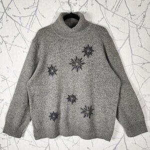Togo Gray Snowflake Embroidered Wool Angora Turtleneck Sweater